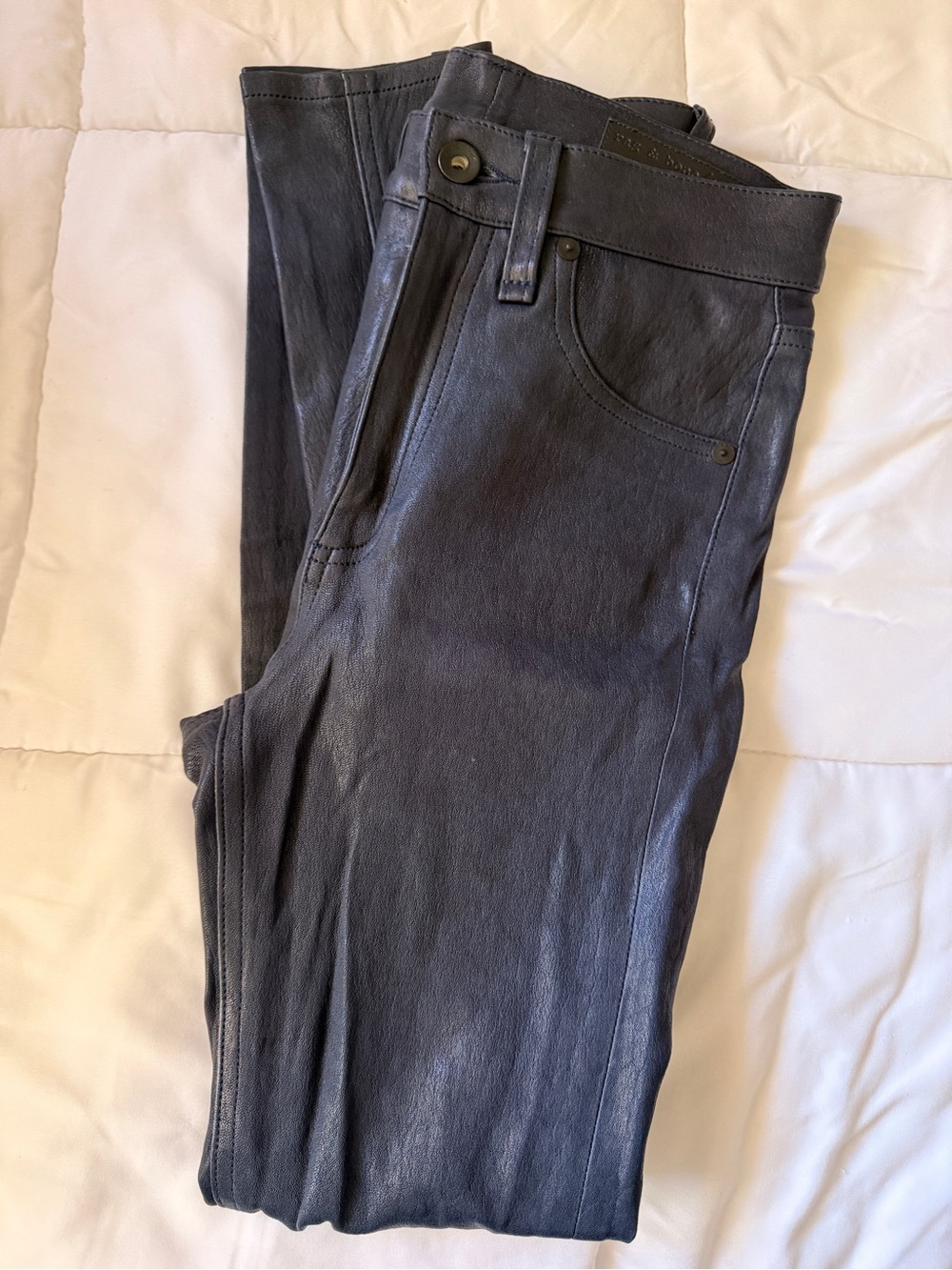 Women’s Navy Blue Leather Pants
